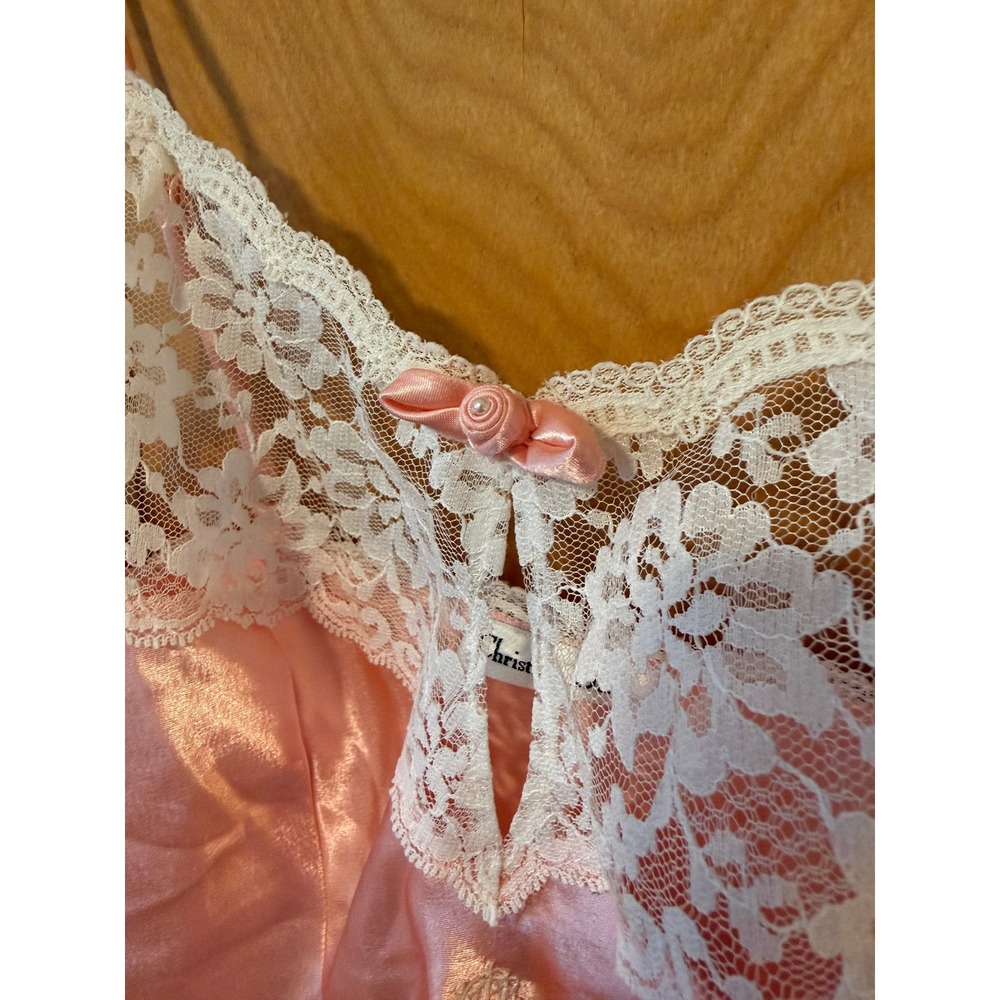 Vintage Christian Dior Pink Satin Lace Camisole Top Embroidered CD Logo Bow - Picture 7 of 13